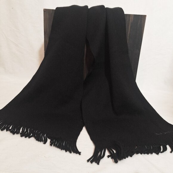 Paul Smith Solid Black Fringed Pure New Wool 62” Signed Scarf - Picture 1 of 5